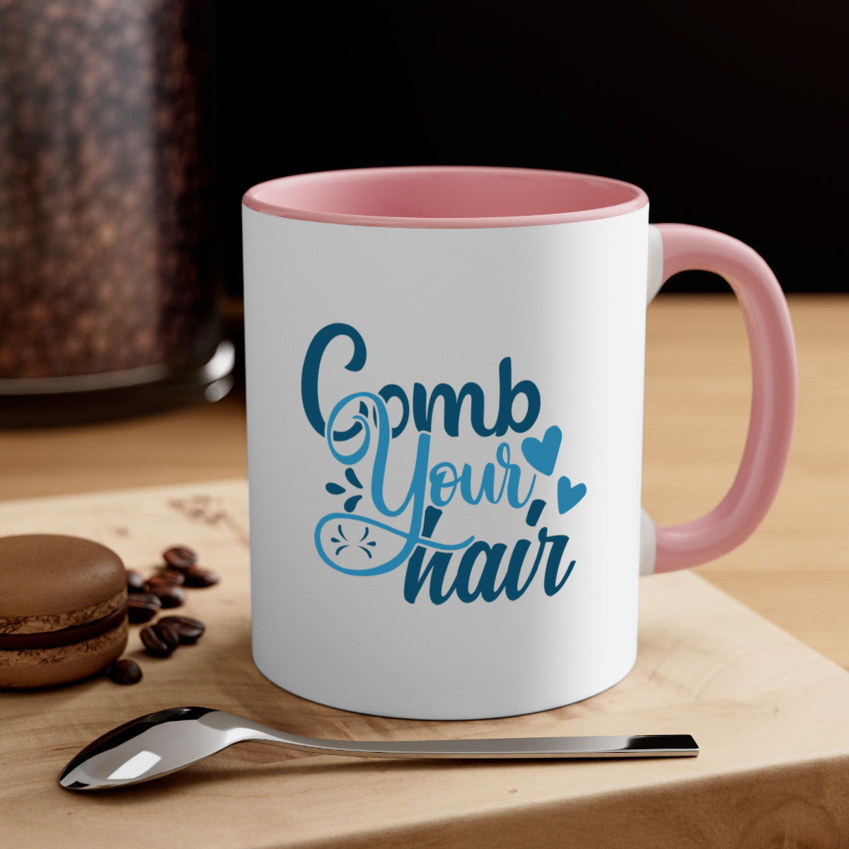 Comb Your Hair 85# Mug featuring a two-tone design with a colored handle and glossy finish, available in multiple colors.
