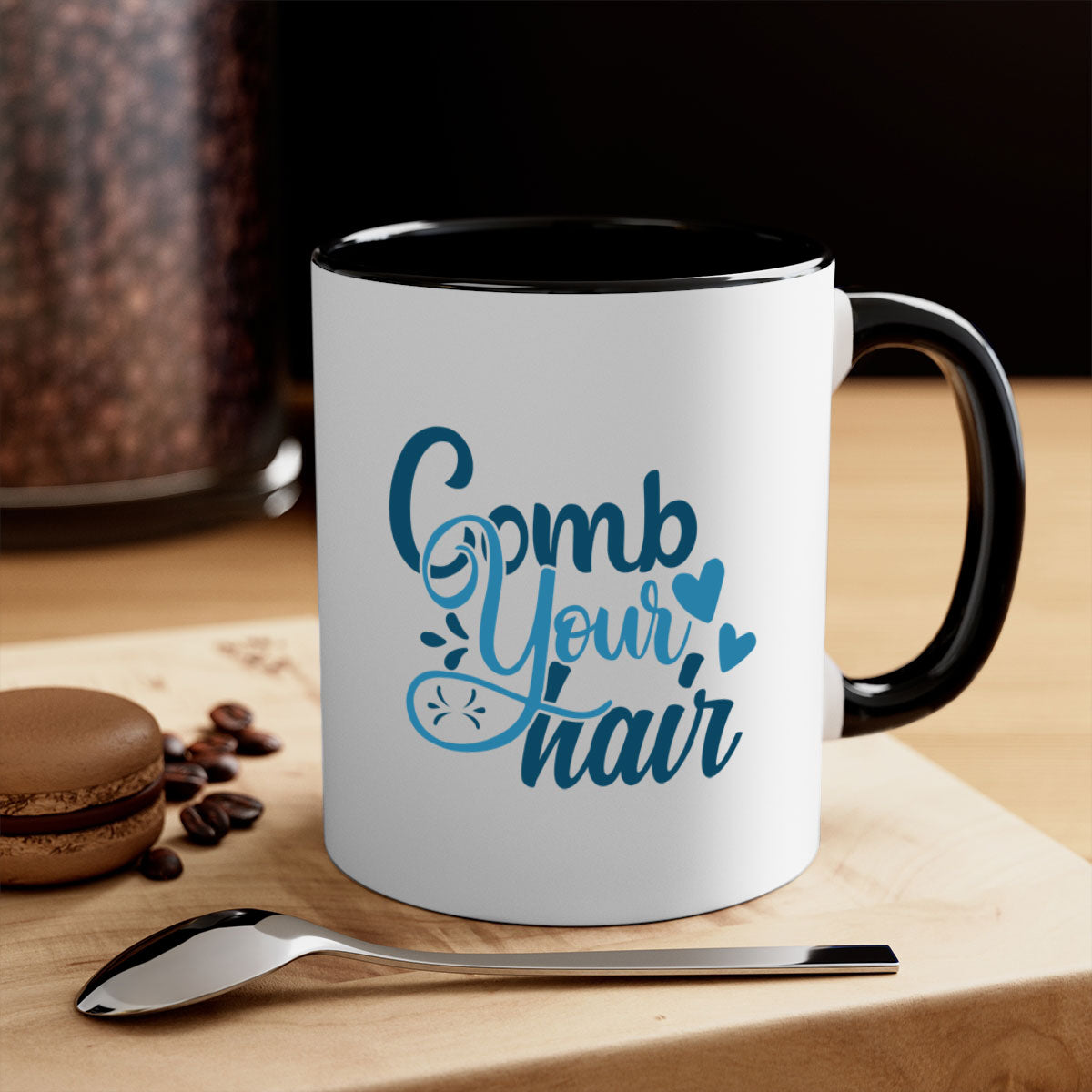 Comb Your Hair 85# Mug featuring a two-tone design with a colored handle and glossy finish, available in multiple colors.