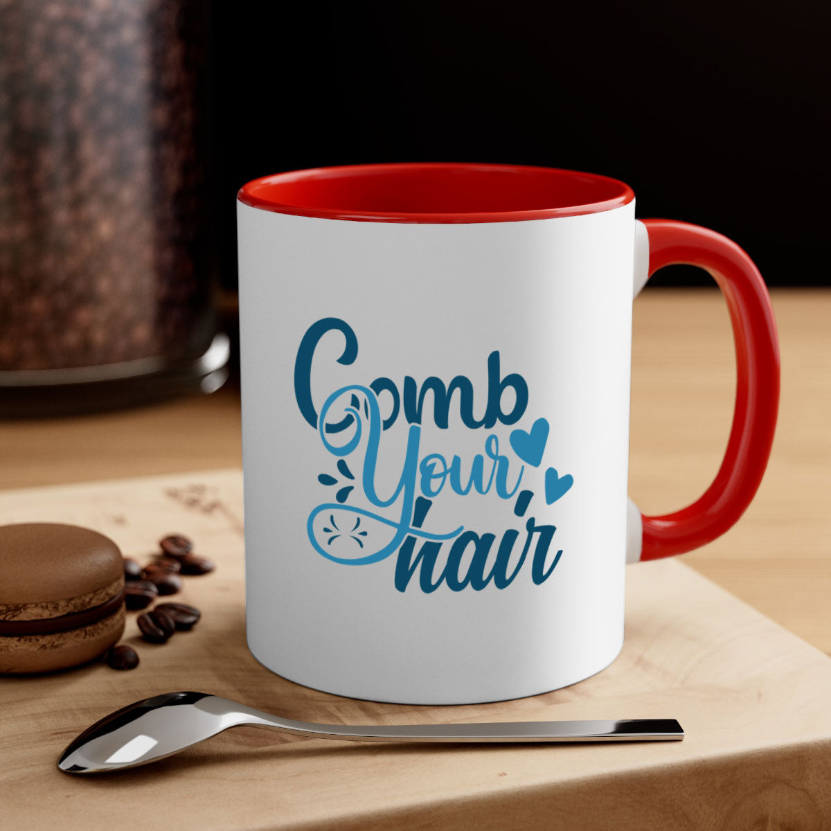 Comb Your Hair 85# Mug featuring a two-tone design with a colored handle and glossy finish, available in multiple colors.