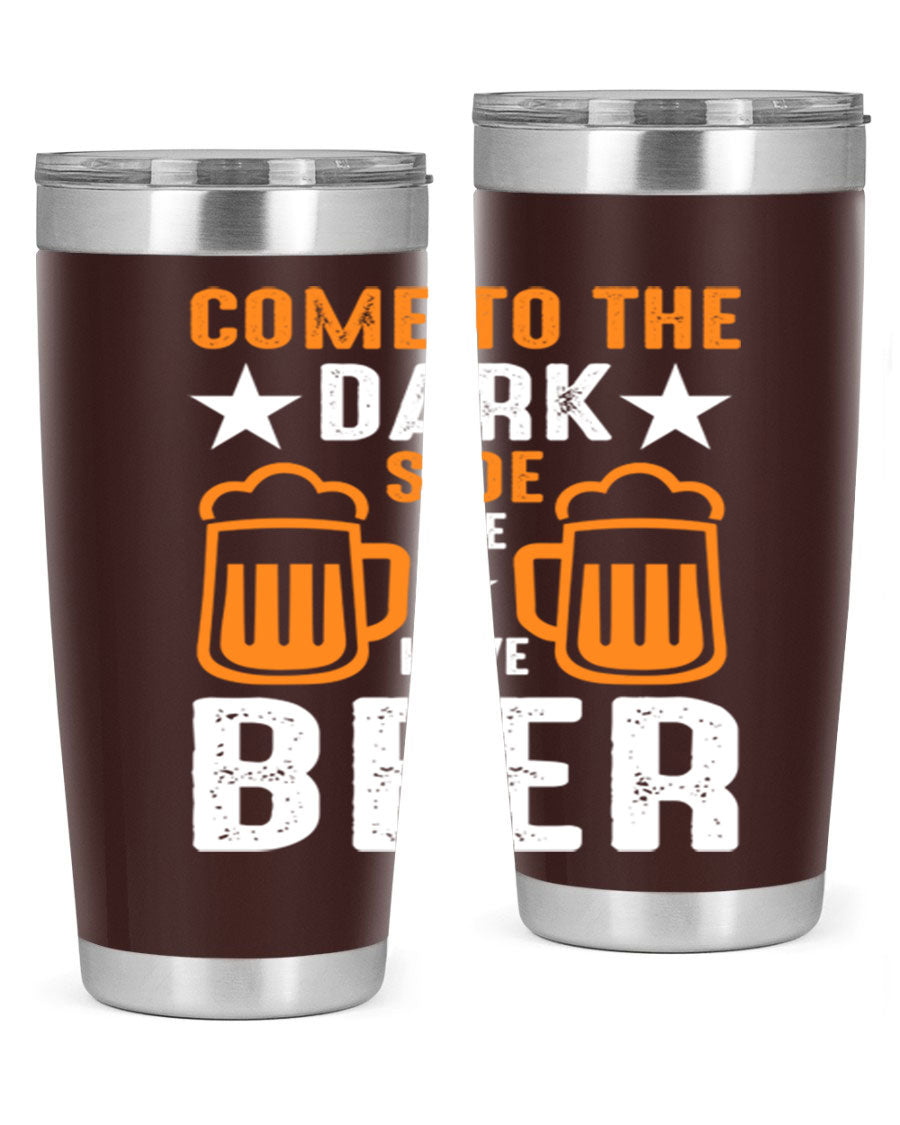 Come to the Dark Side 20oz Beer Tumbler made of stainless steel with a sleek design, featuring a drink-thru lid.