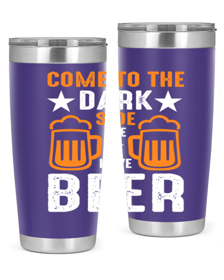 Come to the Dark Side 20oz Beer Tumbler made of stainless steel with a sleek design, featuring a drink-thru lid.