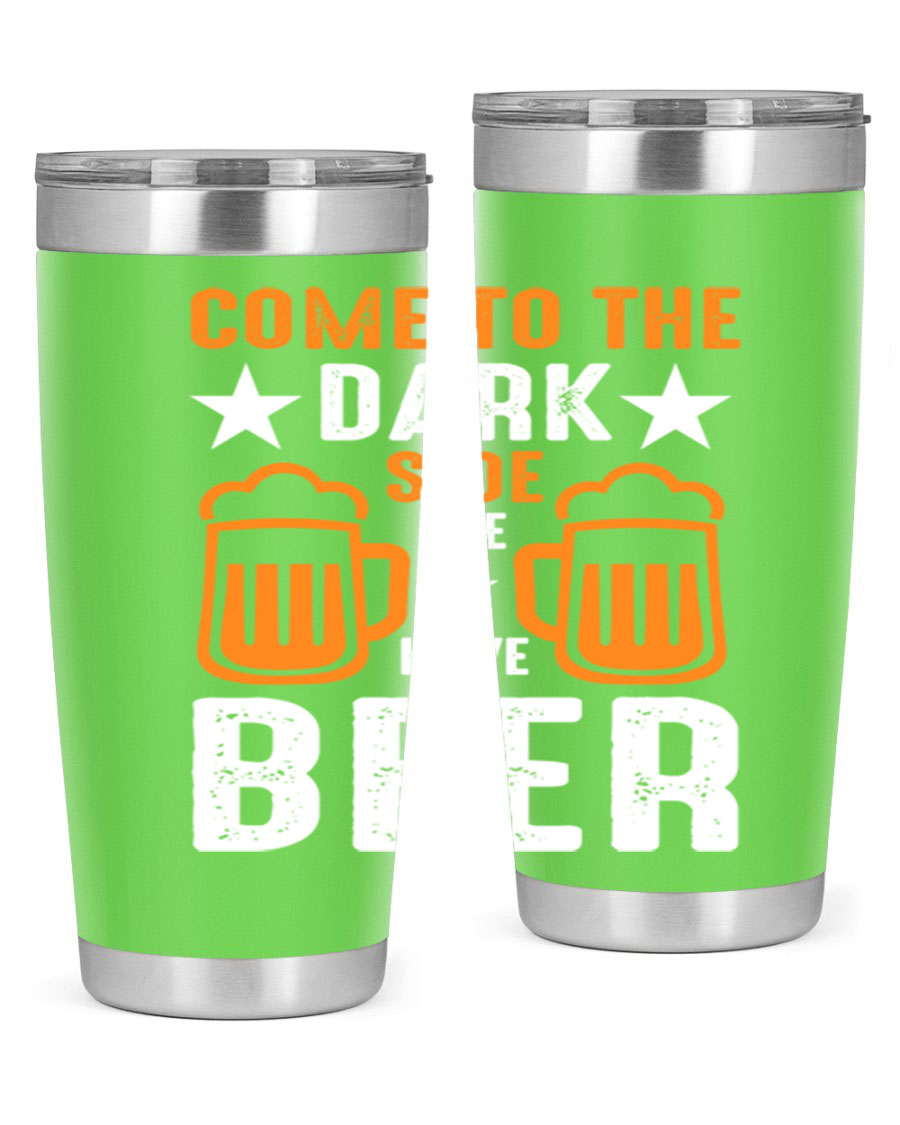 Come to the Dark Side 20oz Beer Tumbler made of stainless steel with a sleek design, featuring a drink-thru lid.