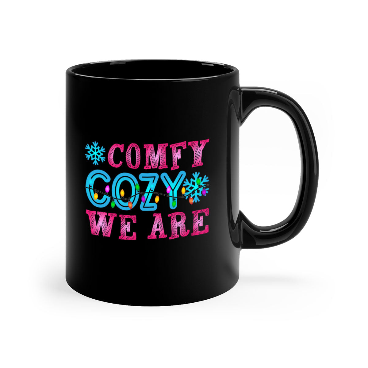 Comfy Cozy We Are Winter 59# Mug featuring a glossy finish, colored handle, and interior, available in multiple colors and sizes.