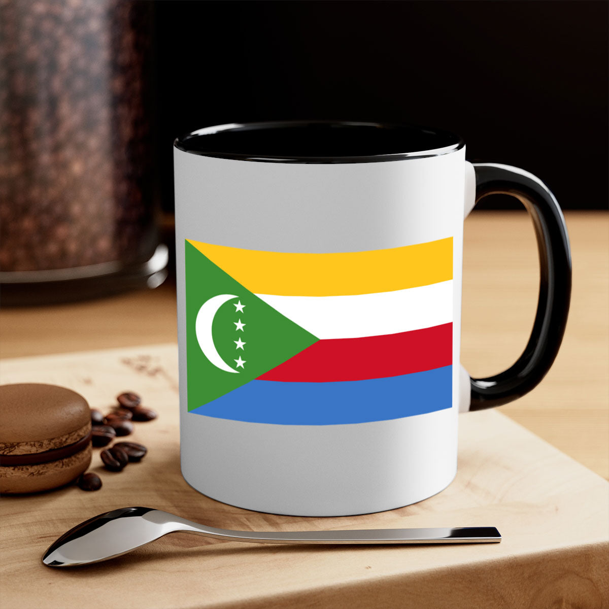 Comoros 160# Mug featuring a glossy finish with a colored handle and interior, available in multiple colors and sizes.