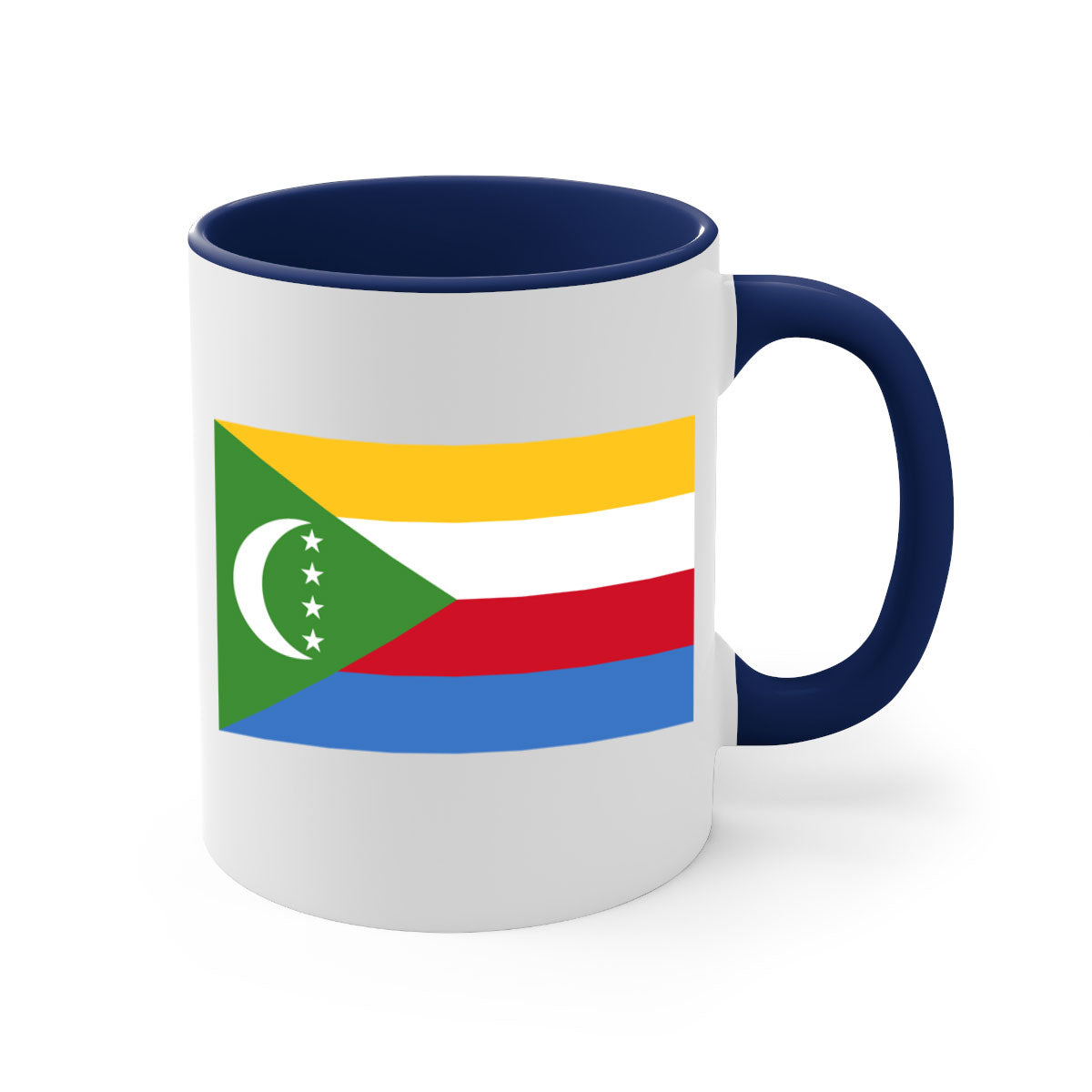 Comoros 160# Mug featuring a glossy finish with a colored handle and interior, available in multiple colors and sizes.