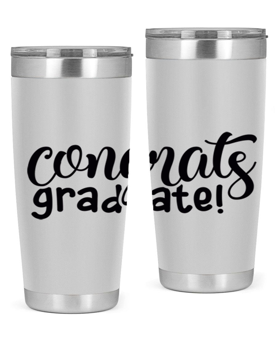 Congrats Graduate! 20oz Tumbler featuring double wall vacuum stainless steel design with graduation-themed print.