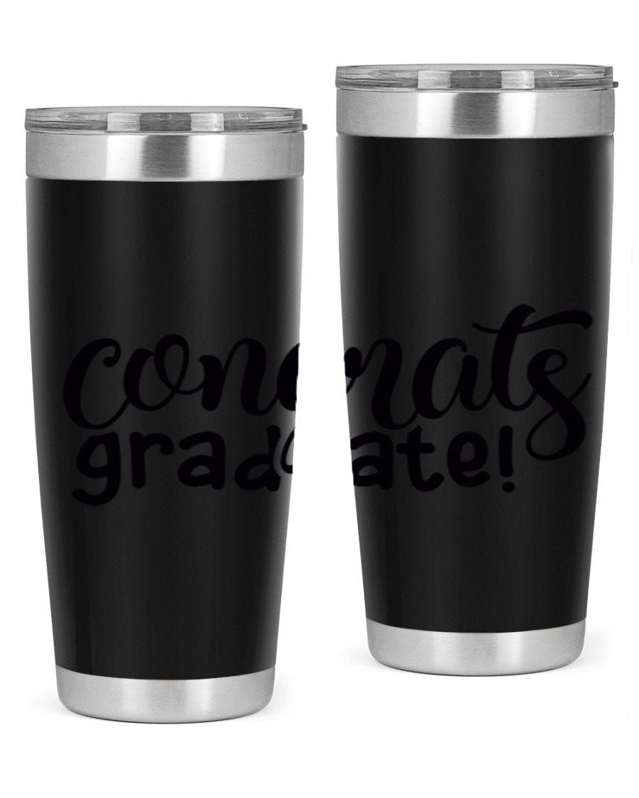 Congrats Graduate! 20oz Tumbler featuring double wall vacuum stainless steel design with graduation-themed print.