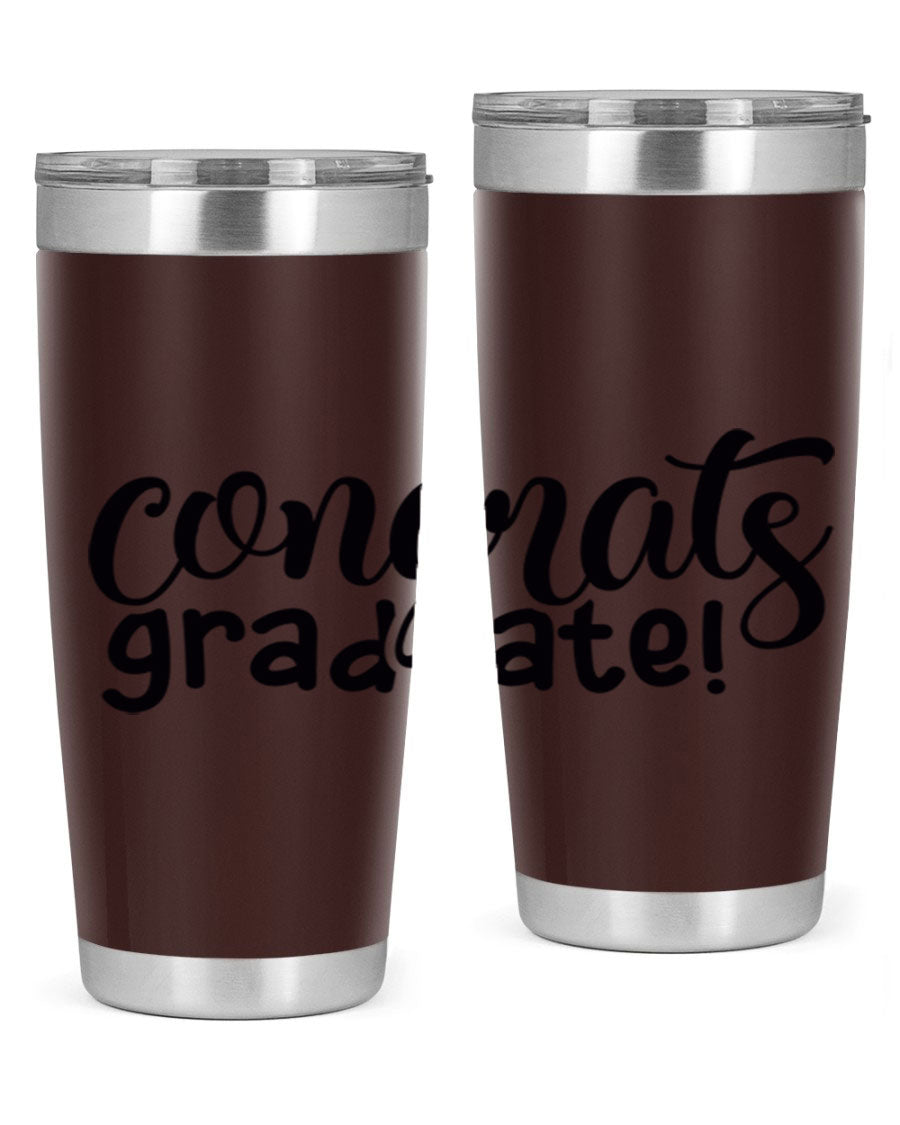 Congrats Graduate! 20oz Tumbler featuring double wall vacuum stainless steel design with graduation-themed print.
