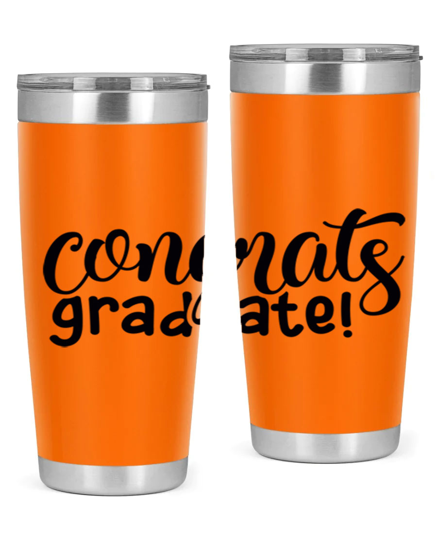 Congrats Graduate! 20oz Tumbler featuring double wall vacuum stainless steel design with graduation-themed print.