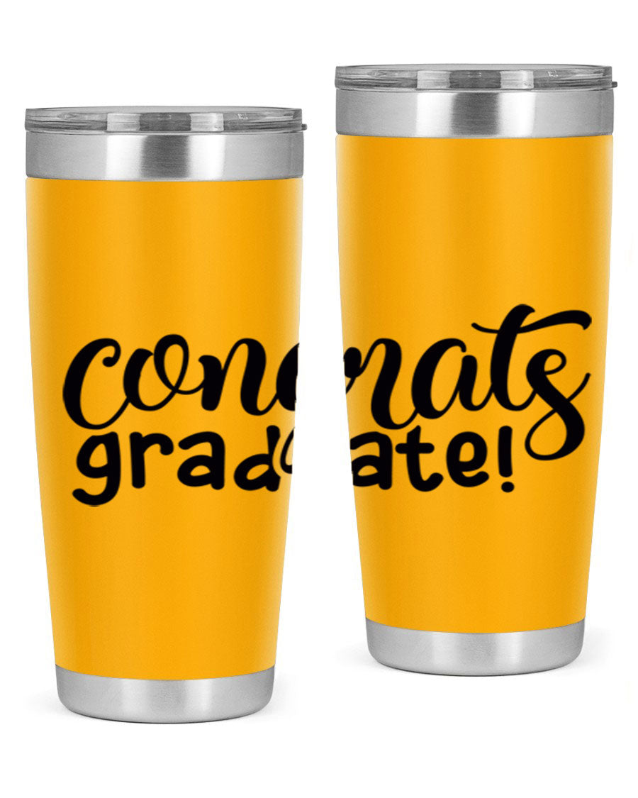 Congrats Graduate! 20oz Tumbler featuring double wall vacuum stainless steel design with graduation-themed print.