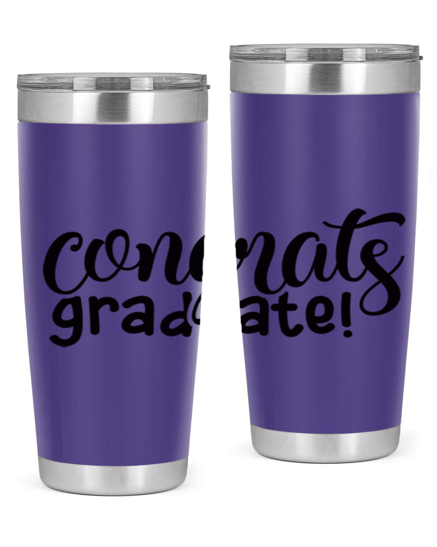 Congrats Graduate! 20oz Tumbler featuring double wall vacuum stainless steel design with graduation-themed print.
