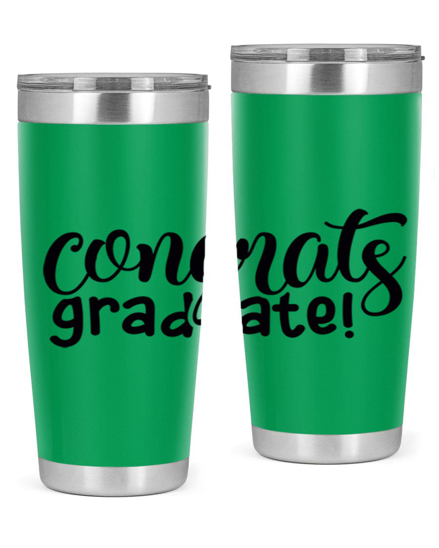 Congrats Graduate! 20oz Tumbler featuring double wall vacuum stainless steel design with graduation-themed print.