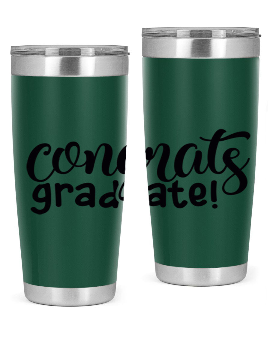 Congrats Graduate! 20oz Tumbler featuring double wall vacuum stainless steel design with graduation-themed print.