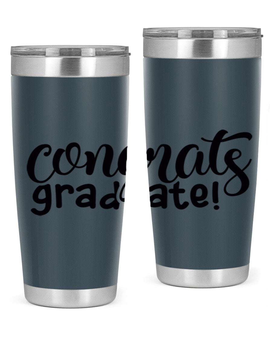 Congrats Graduate! 20oz Tumbler featuring double wall vacuum stainless steel design with graduation-themed print.