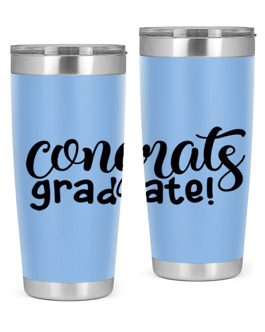 Congrats Graduate! 20oz Tumbler featuring double wall vacuum stainless steel design with graduation-themed print.