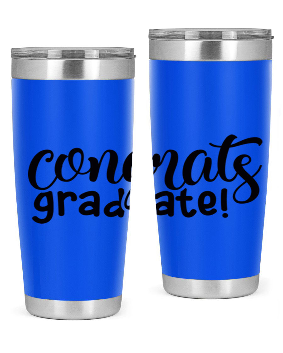Congrats Graduate! 20oz Tumbler featuring double wall vacuum stainless steel design with graduation-themed print.