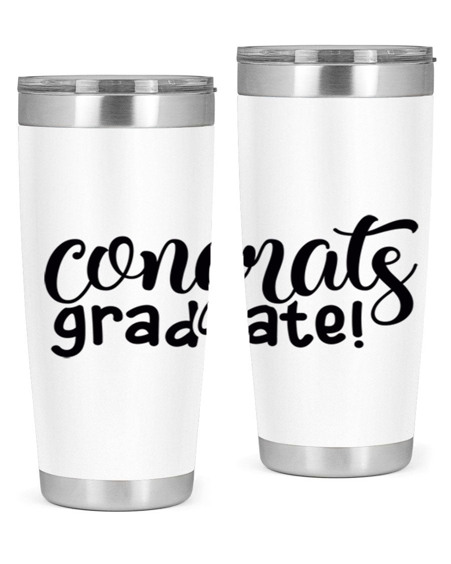 Congrats Graduate! 20oz Tumbler featuring double wall vacuum stainless steel design with graduation-themed print.