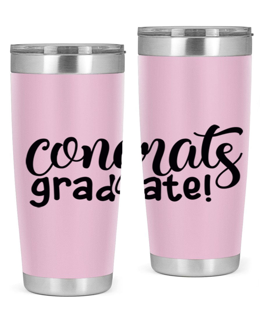 Congrats Graduate! 20oz Tumbler featuring double wall vacuum stainless steel design with graduation-themed print.