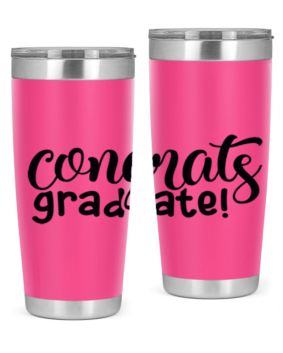 Congrats Graduate! 20oz Tumbler featuring double wall vacuum stainless steel design with graduation-themed print.