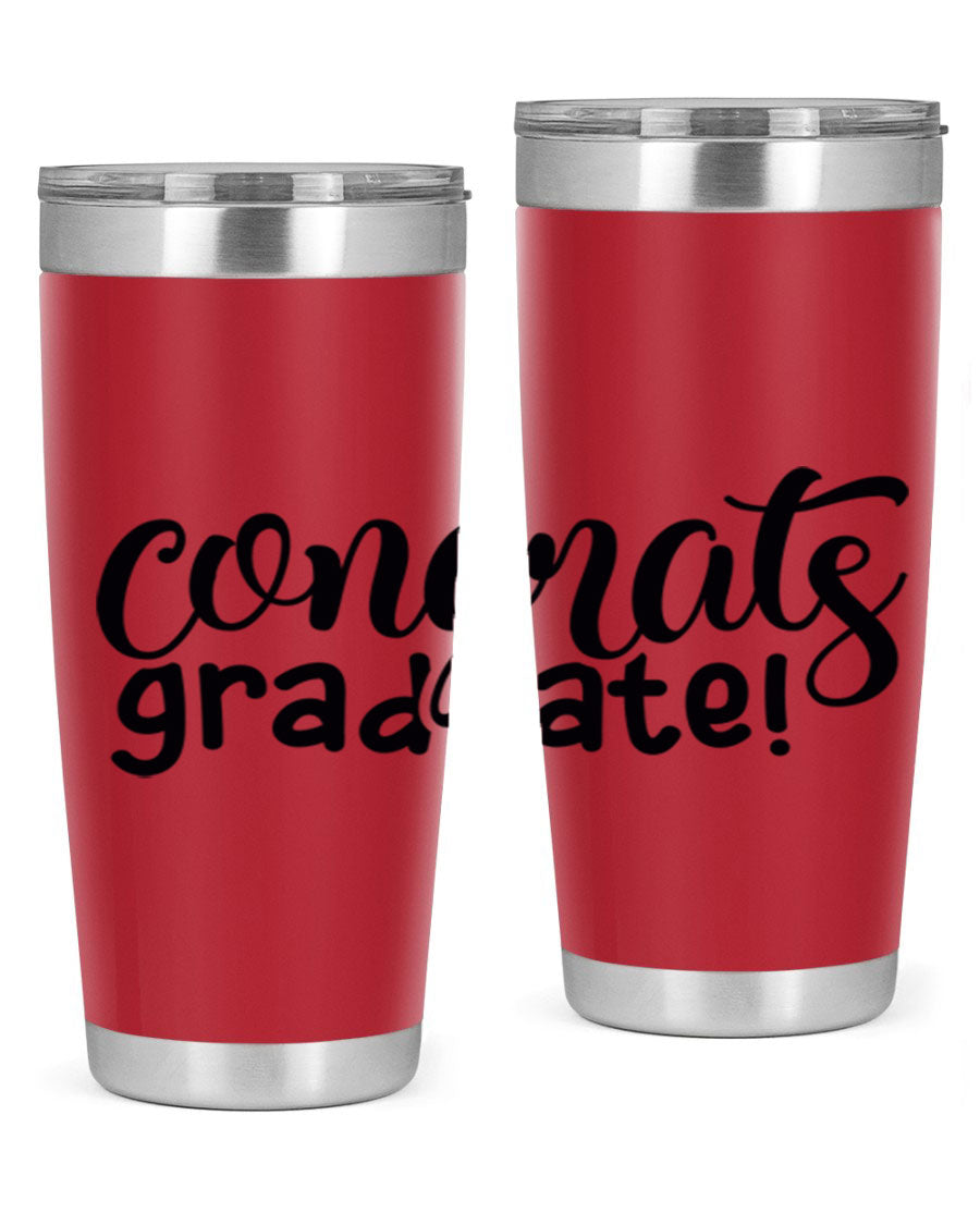 Congrats Graduate! 20oz Tumbler featuring double wall vacuum stainless steel design with graduation-themed print.