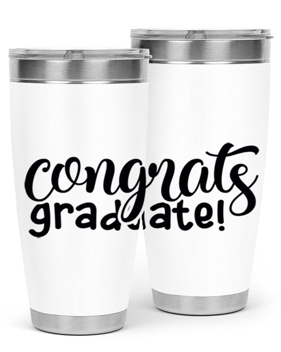 Congrats Graduate! 20oz Tumbler featuring double wall vacuum stainless steel design with graduation-themed print.