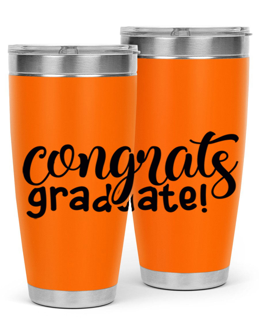 Congrats Graduate! 20oz Tumbler featuring double wall vacuum stainless steel design with graduation-themed print.