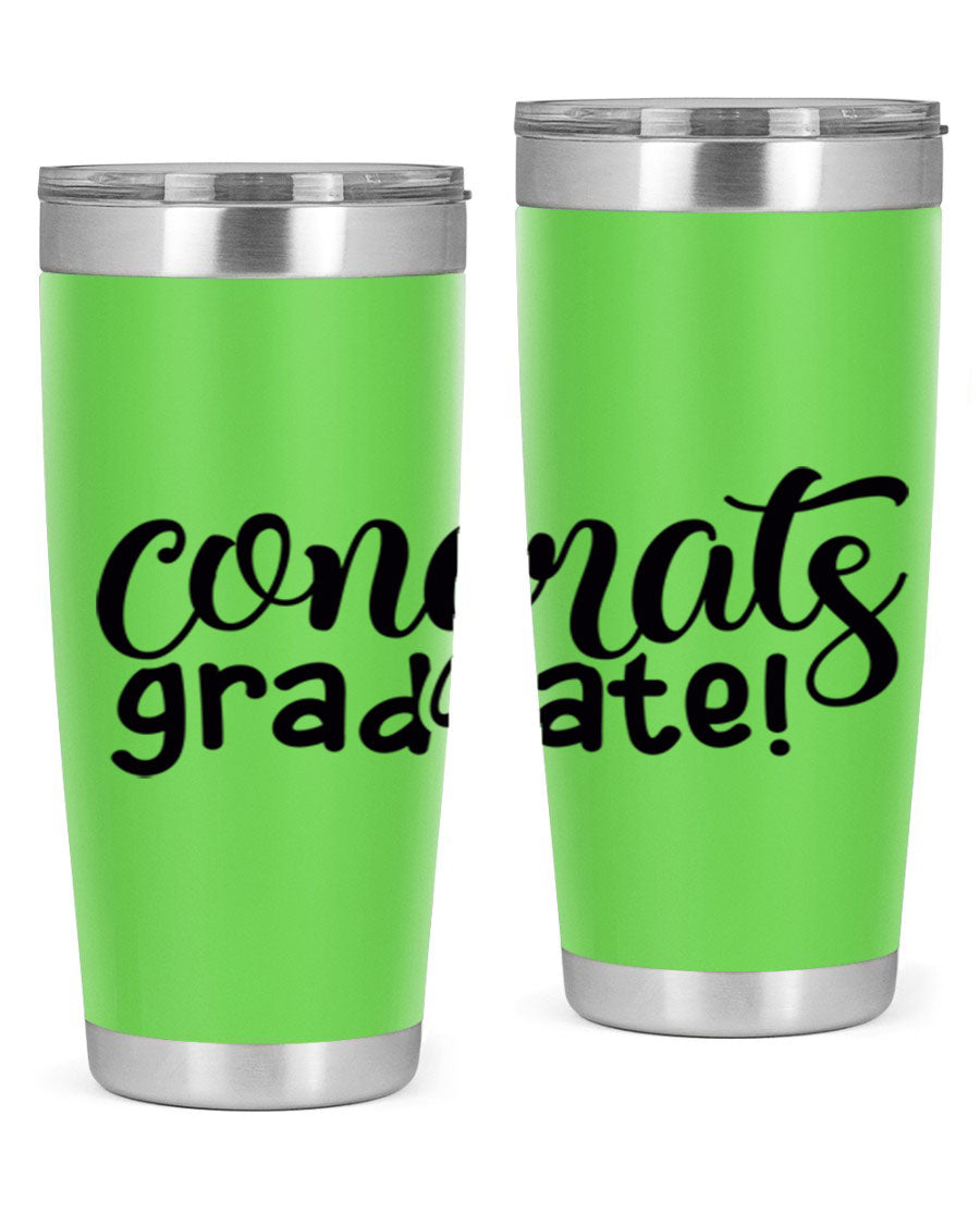 Congrats Graduate! 20oz Tumbler featuring double wall vacuum stainless steel design with graduation-themed print.