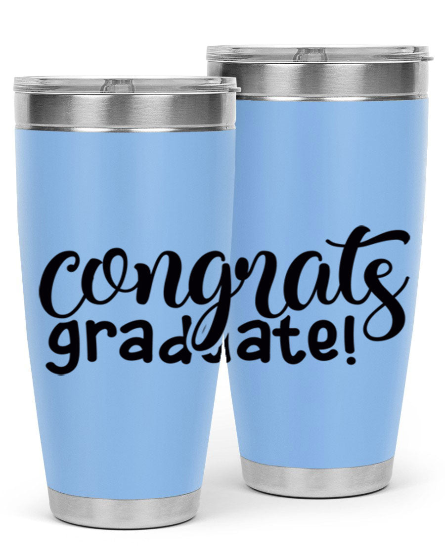 Congrats Graduate! 20oz Tumbler featuring double wall vacuum stainless steel design with graduation-themed print.