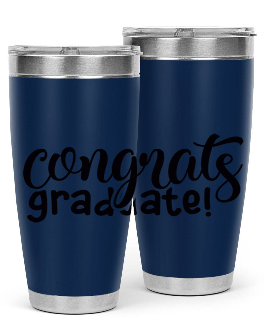 Congrats Graduate! 20oz Tumbler featuring double wall vacuum stainless steel design with graduation-themed print.