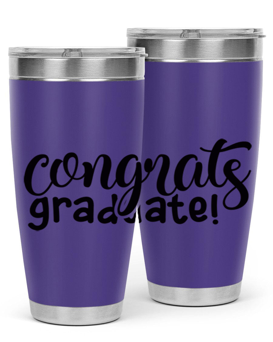 Congrats Graduate! 20oz Tumbler featuring double wall vacuum stainless steel design with graduation-themed print.