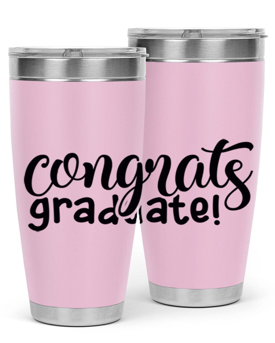 Congrats Graduate! 20oz Tumbler featuring double wall vacuum stainless steel design with graduation-themed print.