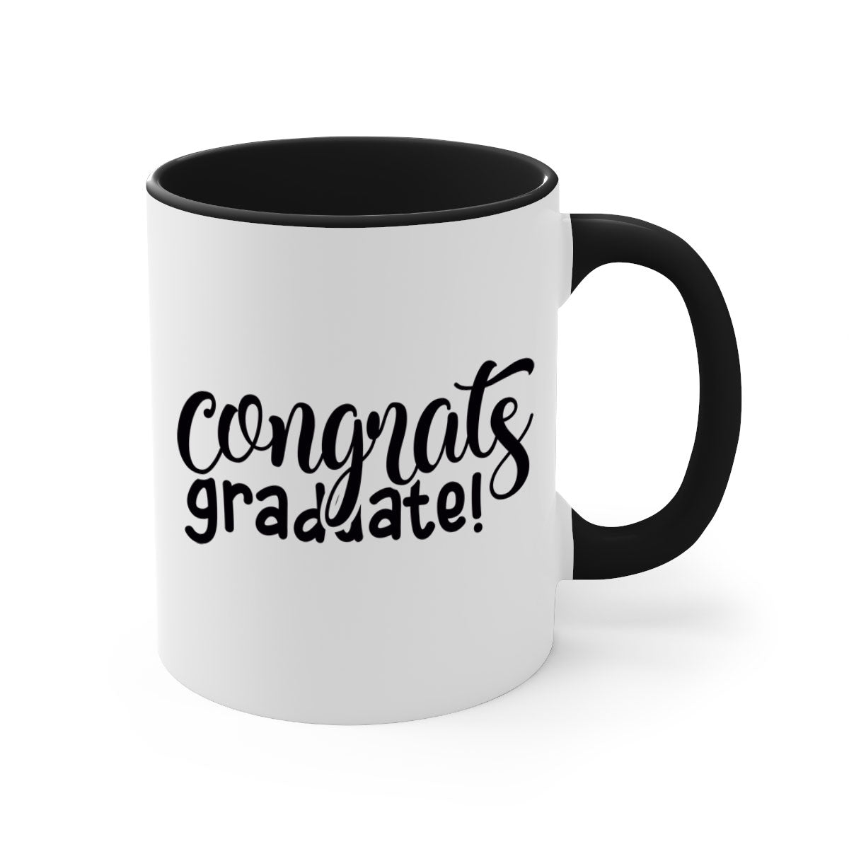 Congrats Graduate! Mug featuring a glossy finish with a colored handle and interior, available in multiple colors.
