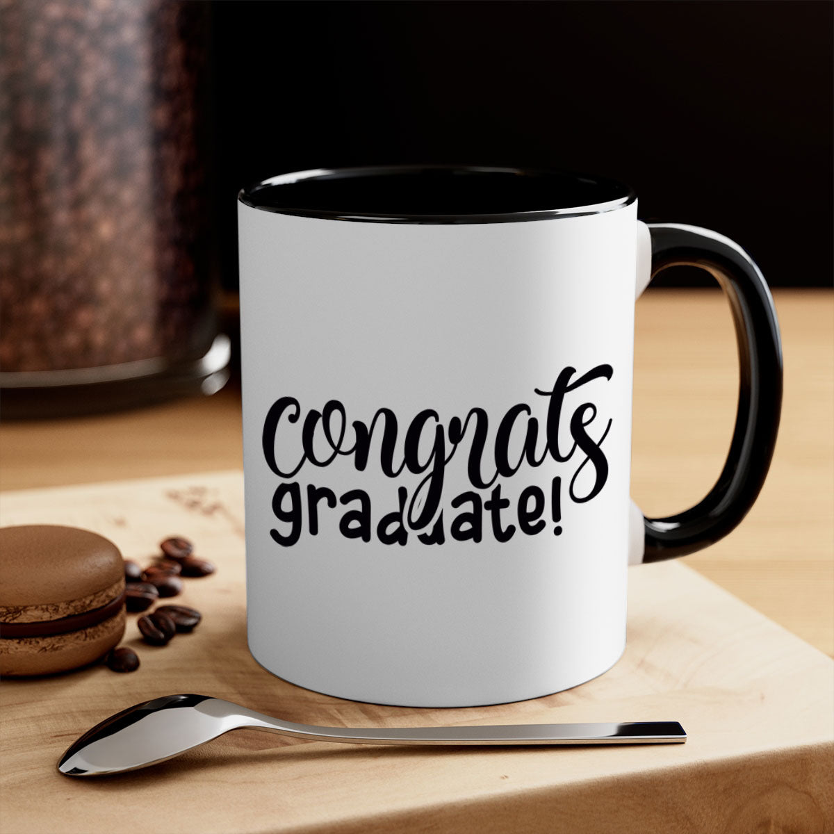Congrats Graduate! Mug featuring a glossy finish with a colored handle and interior, available in multiple colors.