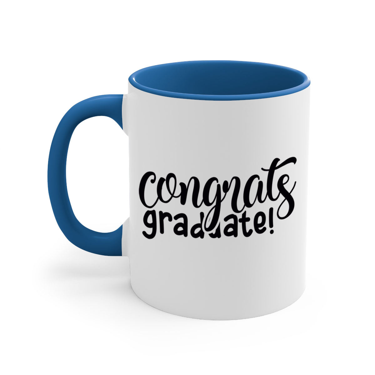 Congrats Graduate! Mug featuring a glossy finish with a colored handle and interior, available in multiple colors.