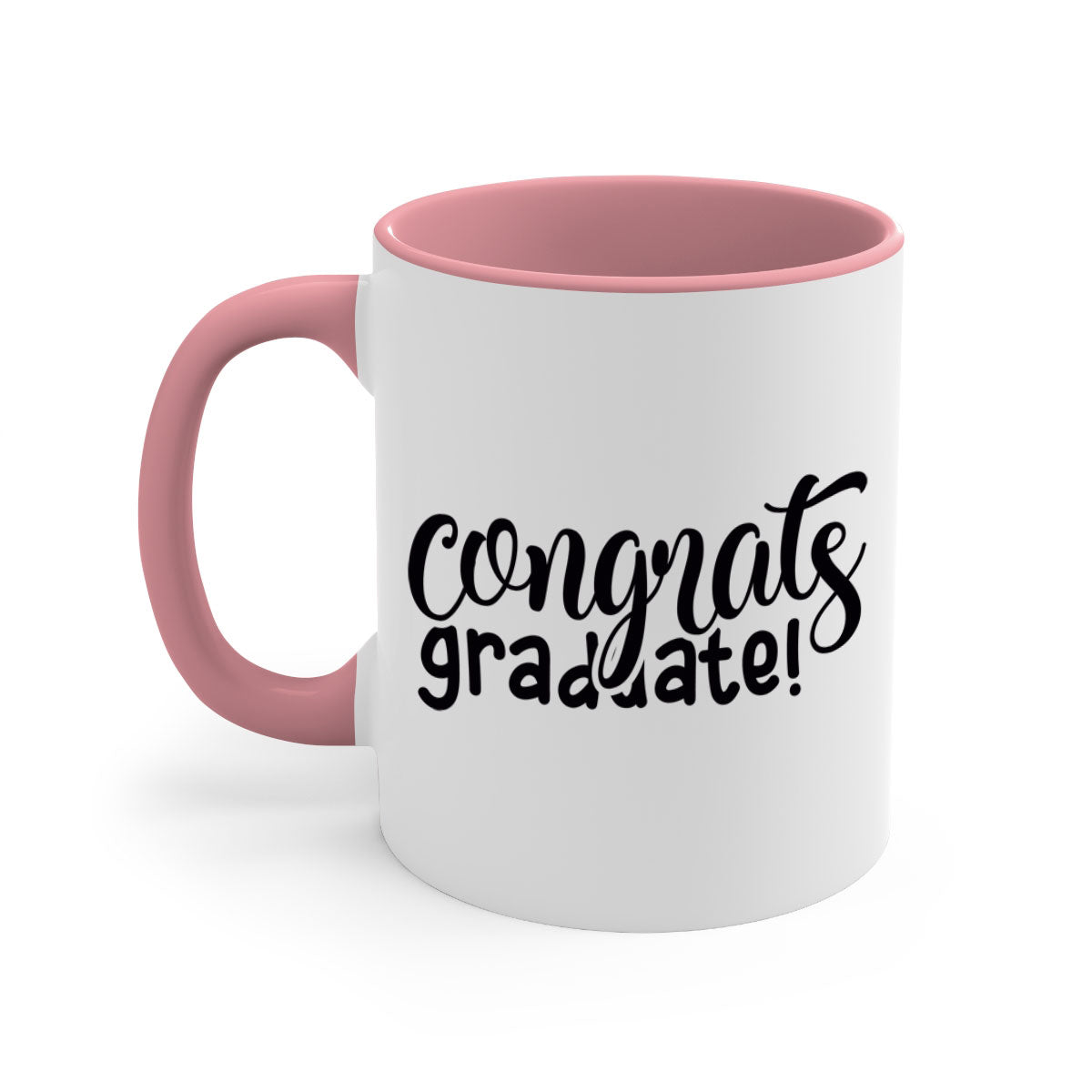 Congrats Graduate! Mug featuring a glossy finish with a colored handle and interior, available in multiple colors.