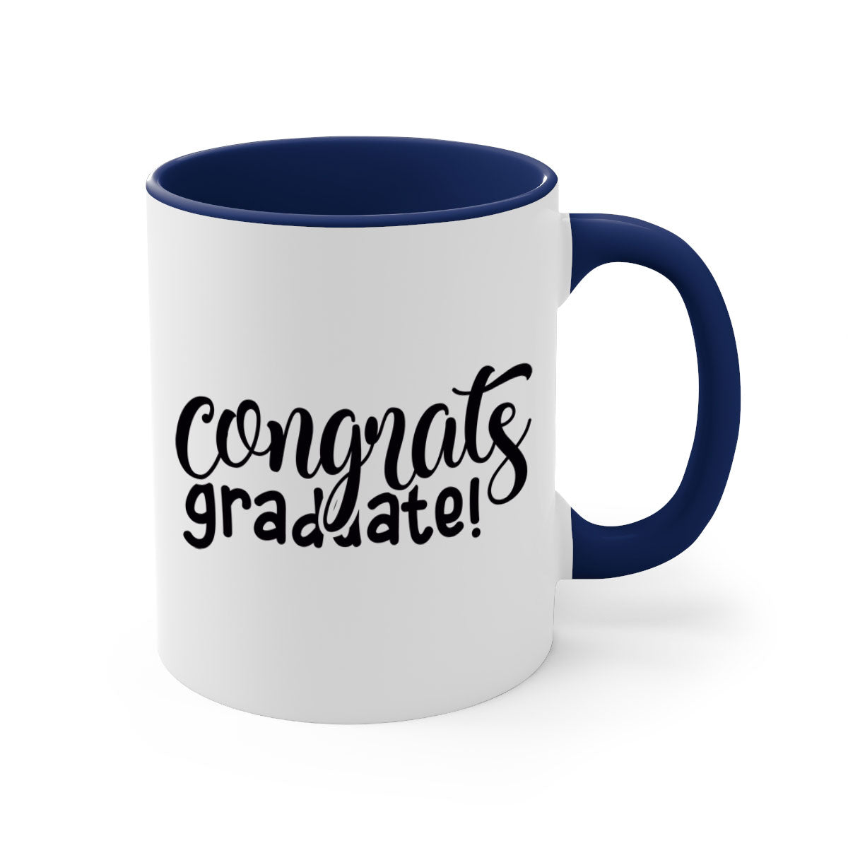 Congrats Graduate! Mug featuring a glossy finish with a colored handle and interior, available in multiple colors.