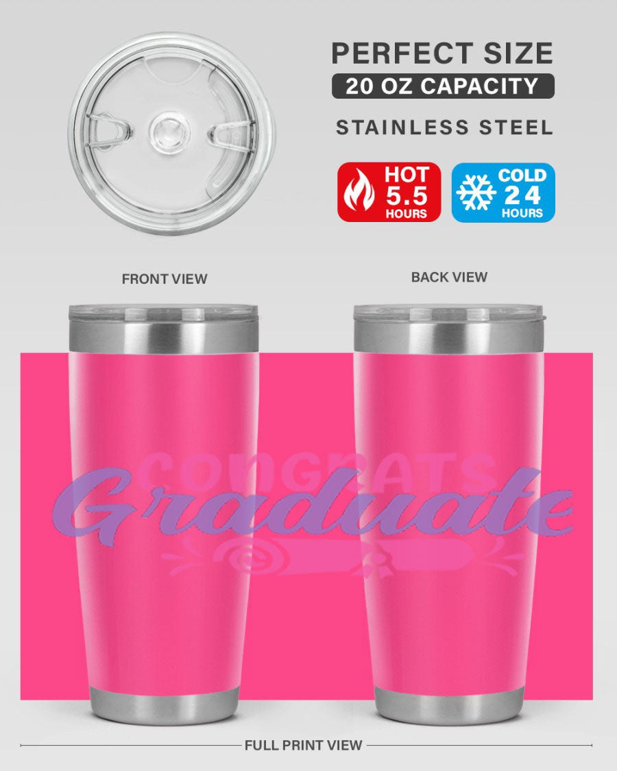 Congrats Graduate 20oz Tumbler featuring double wall vacuum insulation and a stylish design, perfect for hot and cold beverages.