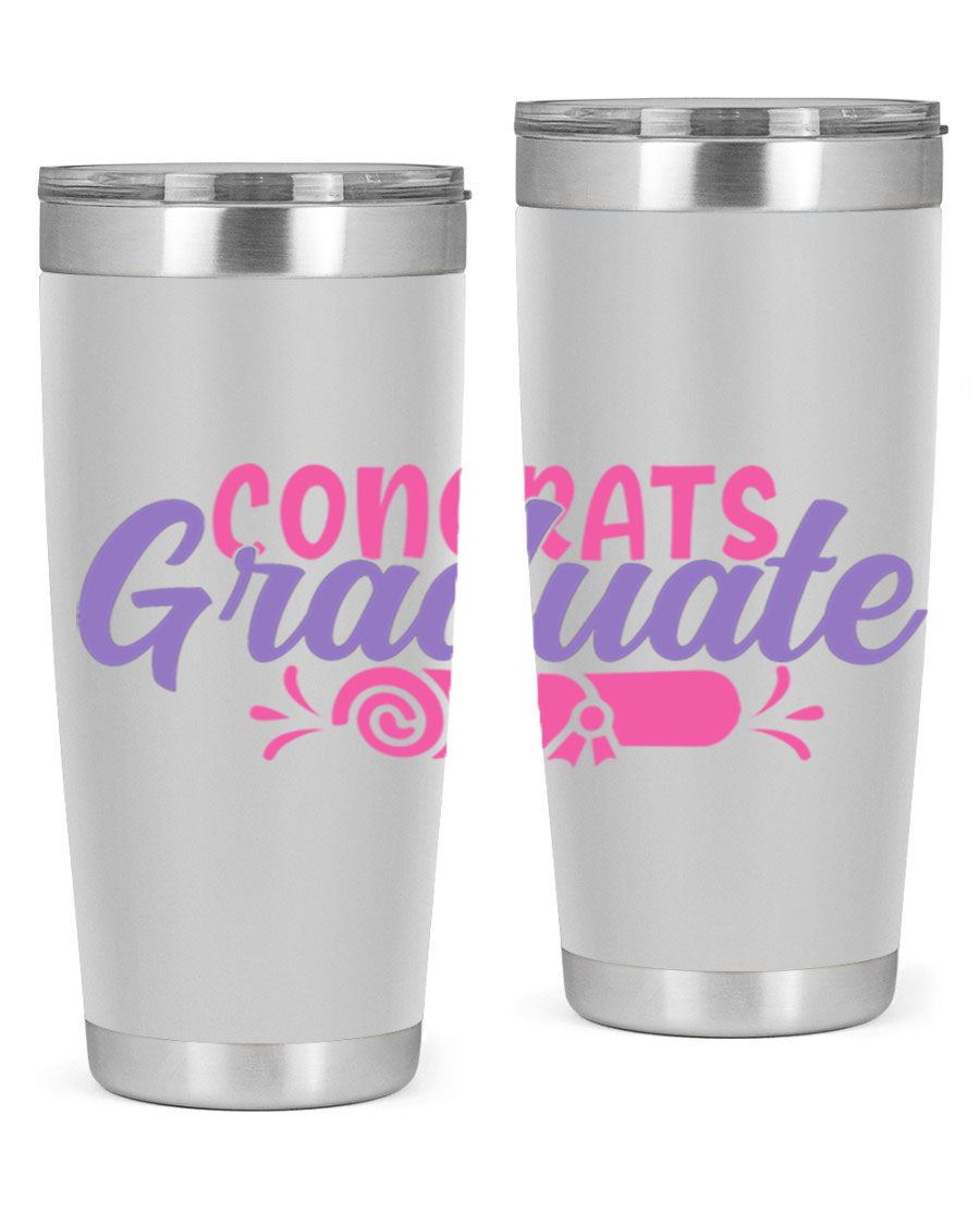Congrats Graduate 20oz Tumbler featuring double wall vacuum insulation and a stylish design, perfect for hot and cold beverages.