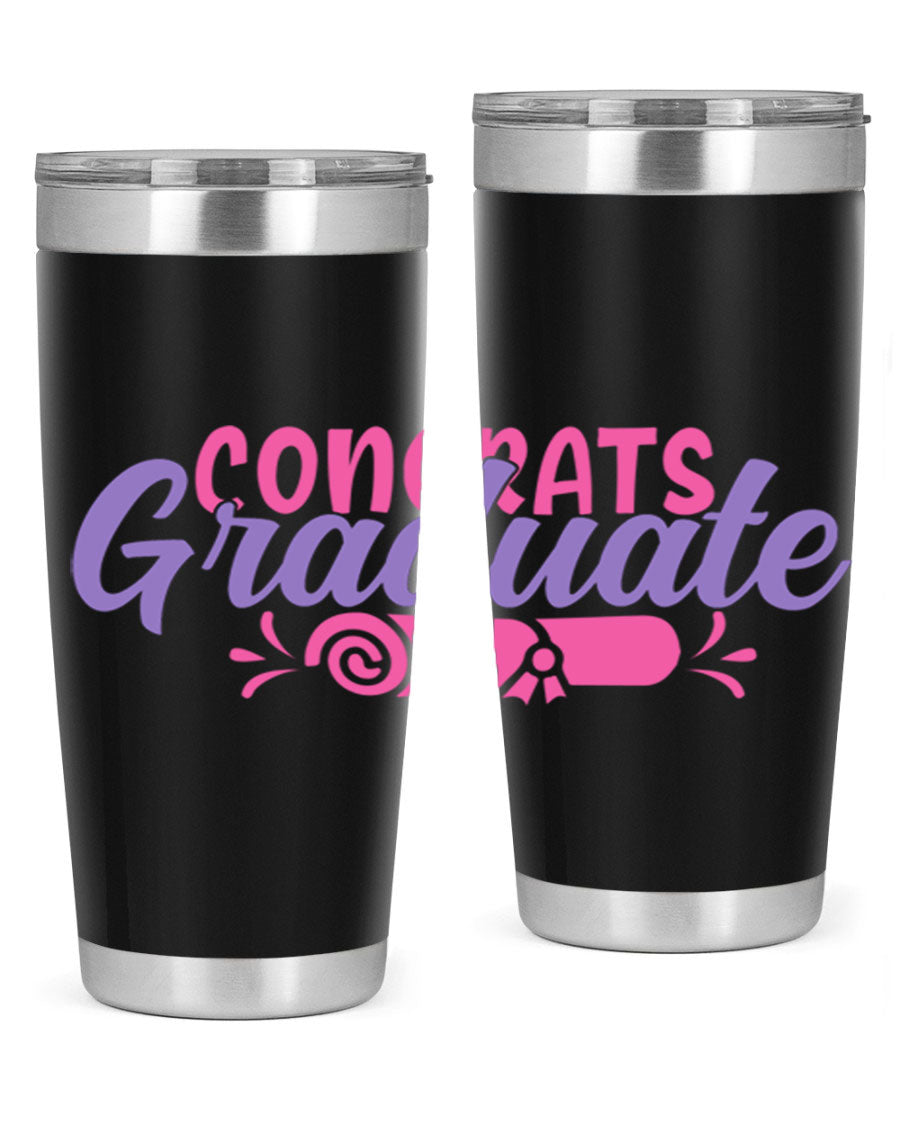 Congrats Graduate 20oz Tumbler featuring double wall vacuum insulation and a stylish design, perfect for hot and cold beverages.
