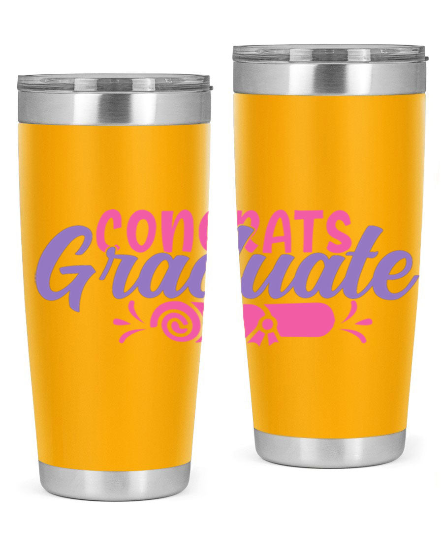 Congrats Graduate 20oz Tumbler featuring double wall vacuum insulation and a stylish design, perfect for hot and cold beverages.