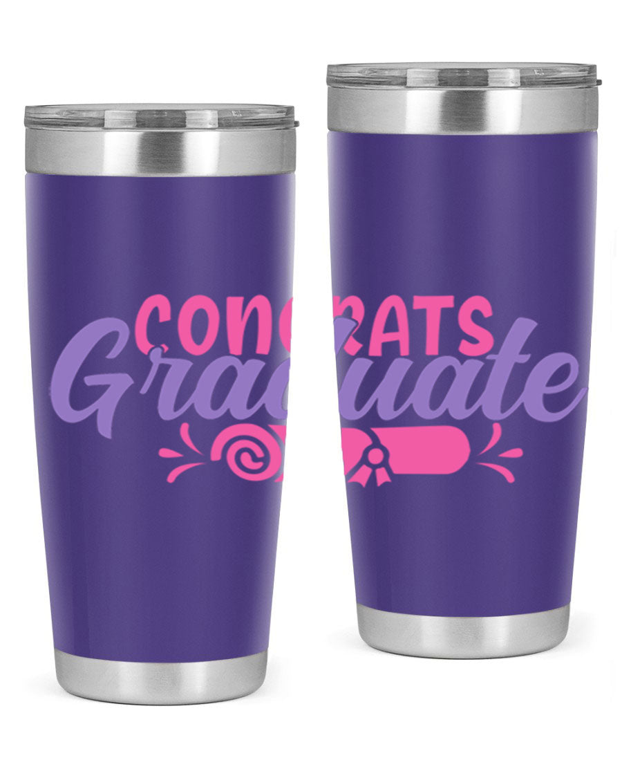 Congrats Graduate 20oz Tumbler featuring double wall vacuum insulation and a stylish design, perfect for hot and cold beverages.