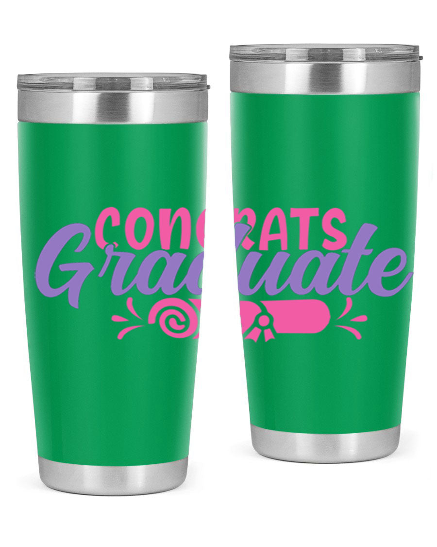 Congrats Graduate 20oz Tumbler featuring double wall vacuum insulation and a stylish design, perfect for hot and cold beverages.