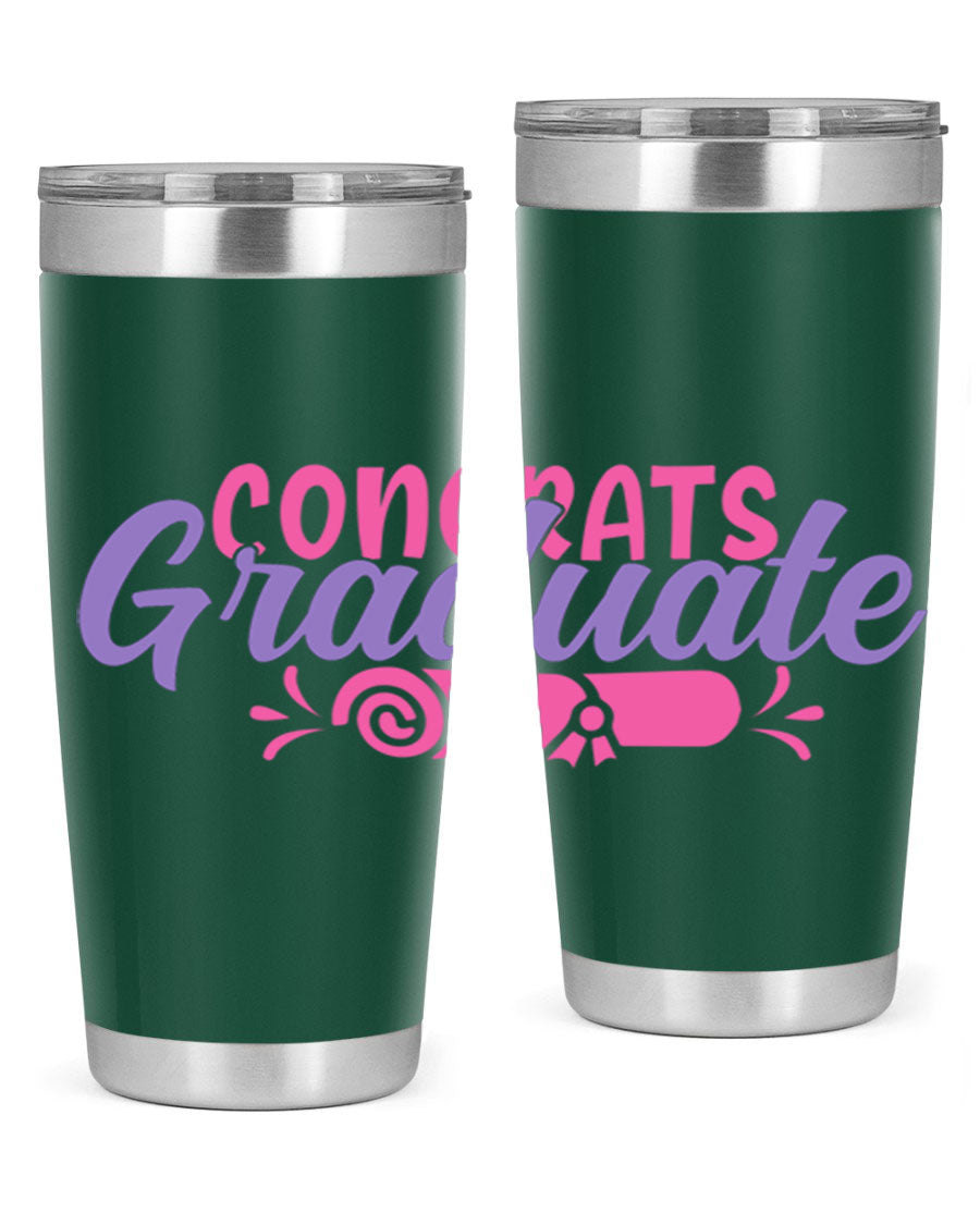 Congrats Graduate 20oz Tumbler featuring double wall vacuum insulation and a stylish design, perfect for hot and cold beverages.