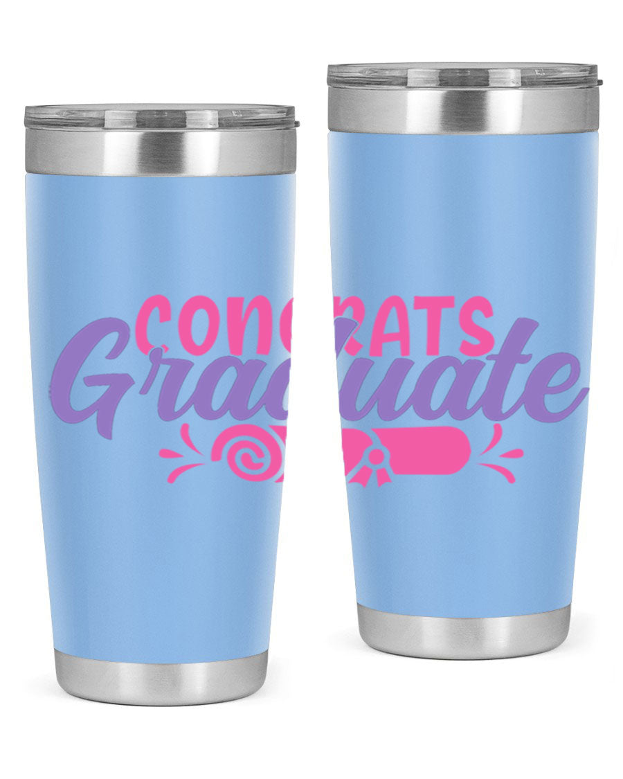 Congrats Graduate 20oz Tumbler featuring double wall vacuum insulation and a stylish design, perfect for hot and cold beverages.
