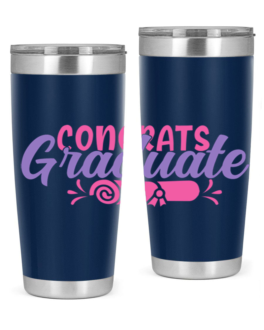 Congrats Graduate 20oz Tumbler featuring double wall vacuum insulation and a stylish design, perfect for hot and cold beverages.