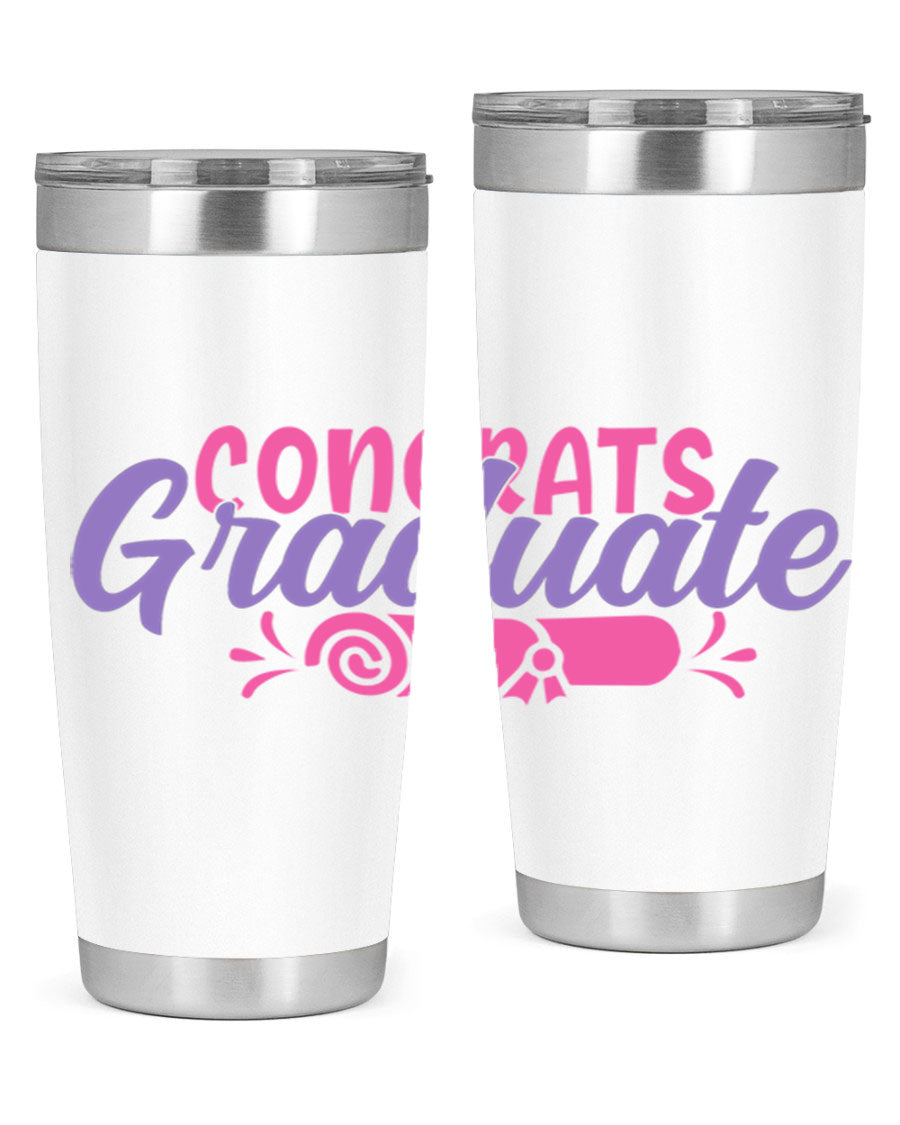 Congrats Graduate 20oz Tumbler featuring double wall vacuum insulation and a stylish design, perfect for hot and cold beverages.