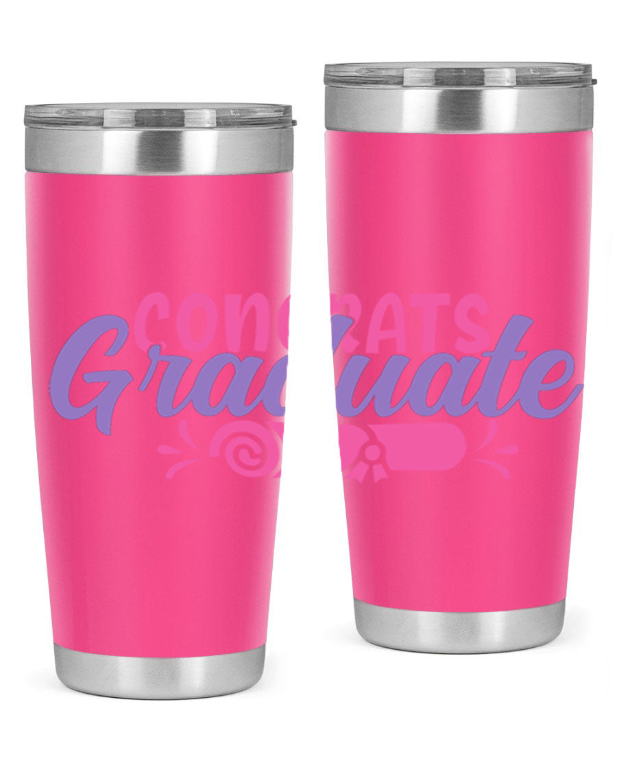 Congrats Graduate 20oz Tumbler featuring double wall vacuum insulation and a stylish design, perfect for hot and cold beverages.