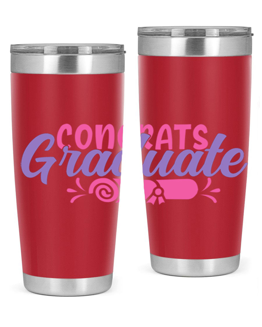 Congrats Graduate 20oz Tumbler featuring double wall vacuum insulation and a stylish design, perfect for hot and cold beverages.