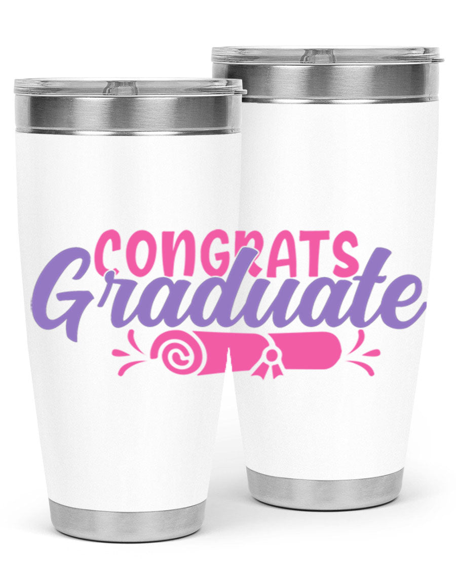 Congrats Graduate 20oz Tumbler featuring double wall vacuum insulation and a stylish design, perfect for hot and cold beverages.