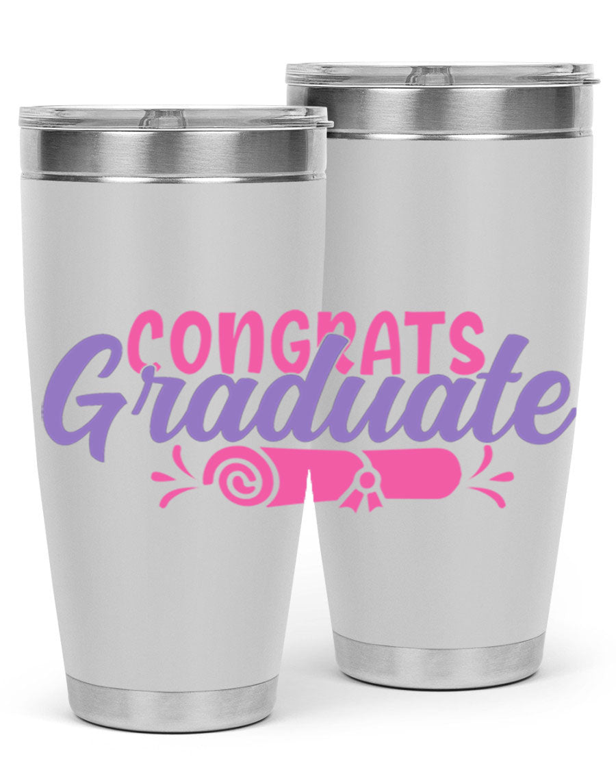 Congrats Graduate 20oz Tumbler featuring double wall vacuum insulation and a stylish design, perfect for hot and cold beverages.